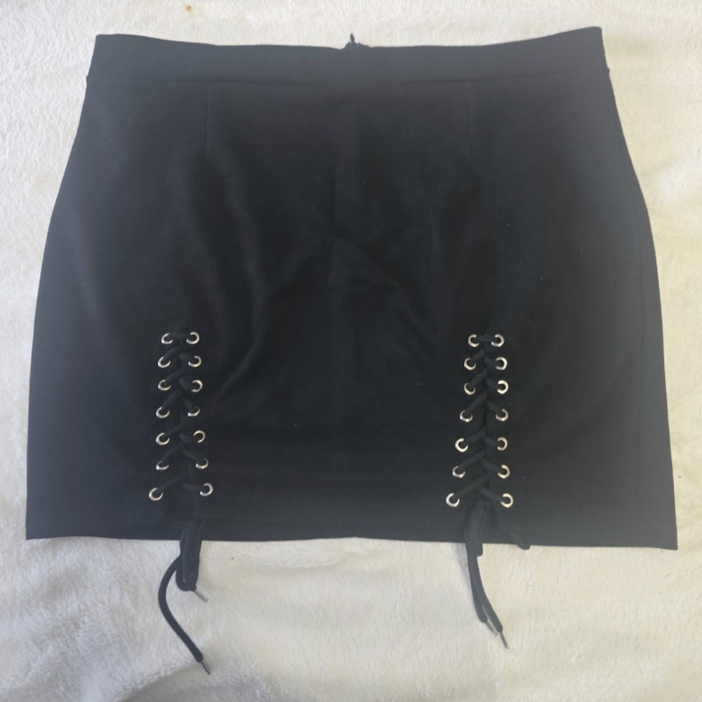 Black Lace-Up Mini Skirt - Women